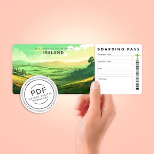 Ireland Surprise Trip Tickets - Vacation Ticket - Boarding Pass - Print at Home- Personalised Editable Gift - PDF Instant Download