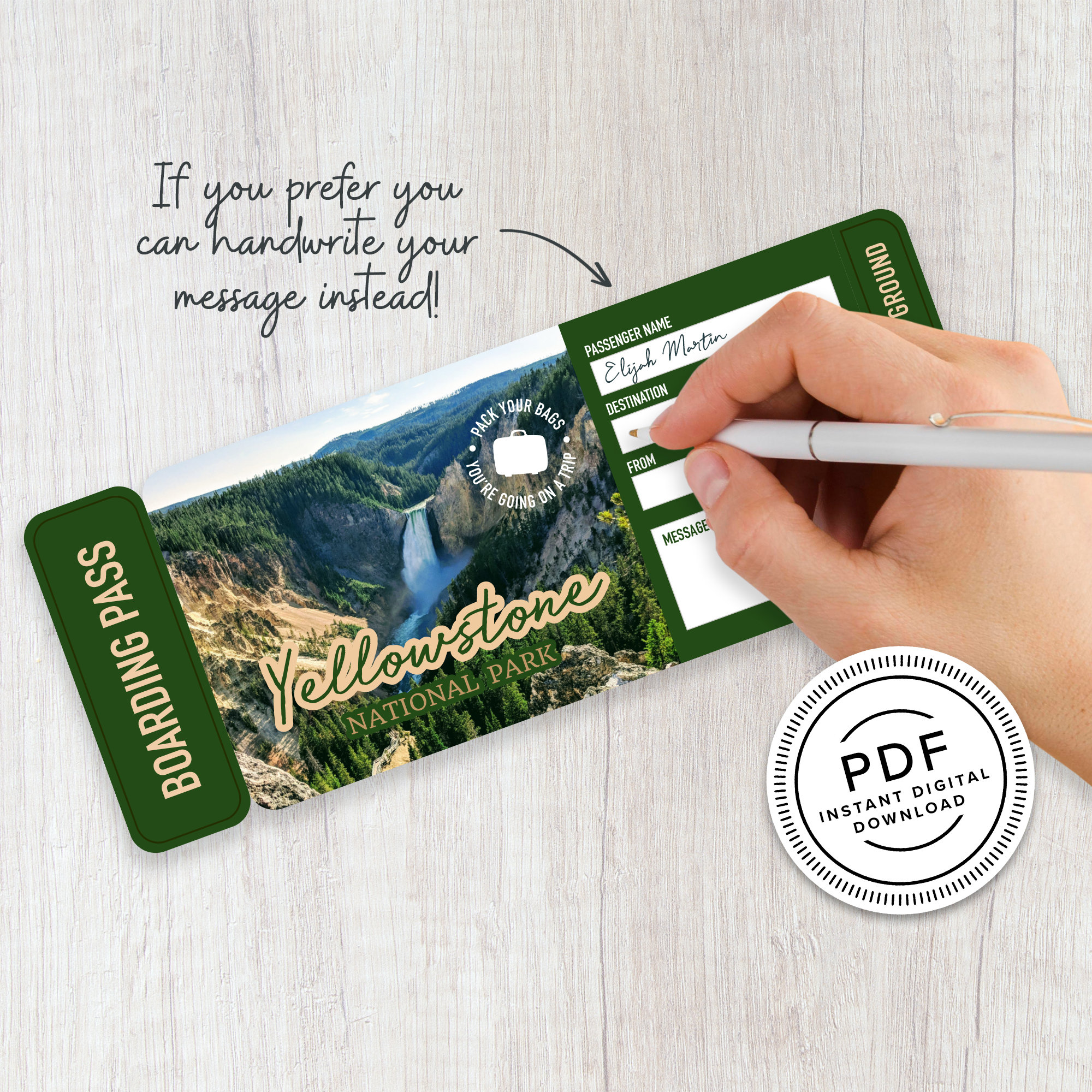 Yellowstone National Park Printable Surprise Trip Tickets Vacation