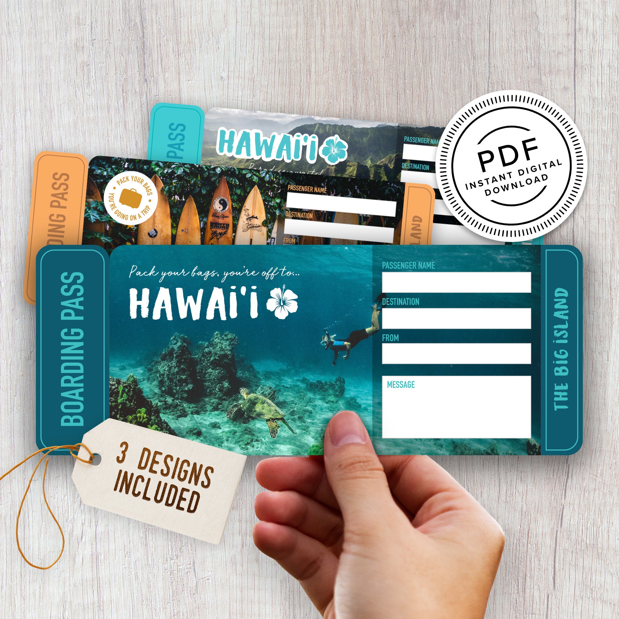 Hawaii Printable Surprise Trip Tickets Vacation Ticket Etsy España