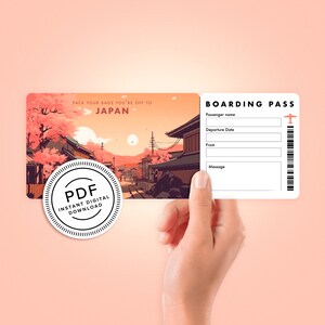 Japan Surprise Trip Tickets - Vacation Ticket - Boarding Pass - Print at Home- Personalised Editable Gift - PDF Instant Download