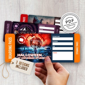 Halloween en Universal Boletos de viaje sorpresa imprimibles - Boleto de vacaciones - Tarjeta de embarque - Imprimir en casa
