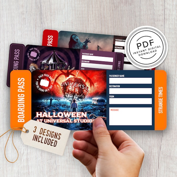 Halloween at Universal Printable Surprise Trip Tickets - Vacation Ticket - Boarding Pass - Print at Home