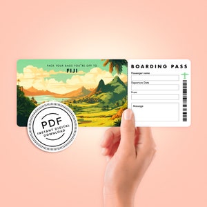 Fiji Surprise Trip Tickets - Vacation Ticket - Boarding Pass - Print at Home- Personalised Editable Gift - PDF Instant Download