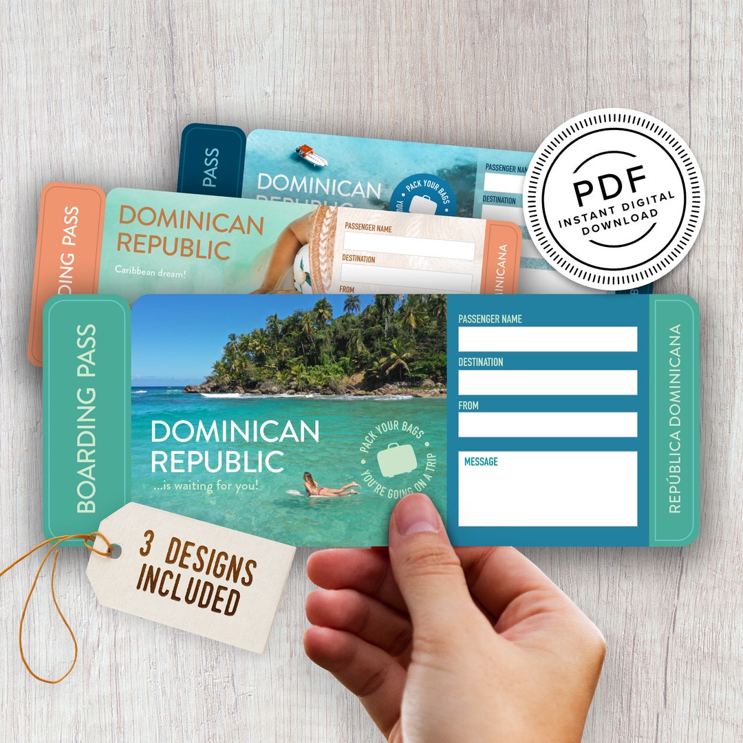 Dominican Republic Printable Surprise Trip Tickets - Vacation Ticket