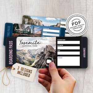 Billets de voyage surprise imprimables du parc national de Yosemite - Billet de vacances - Carte d'embarquement - Imprimer à la maison