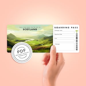 Schottland Überraschungskarte - Urlaubsticket - Bordkarte - Print at Home - Personalisiertes bearbeitbares Geschenk - PDF Sofort-Download