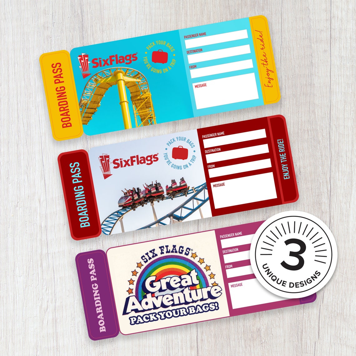 Six Flags Printable Surprise Trip Tickets Vacation Ticket Etsy México