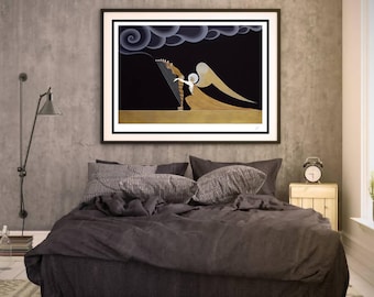 Erte, "Angel Harpist in Blues" Lithograph