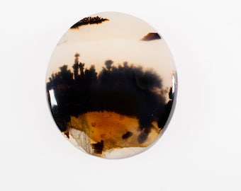 Scenic moss agate cabochon, Oval gemstone for jewelry and wire wrapping, landscape picture agate, dendritic agate