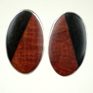 Red Manzanita and Ebony Wood Oval Cabochon Earrings image 5