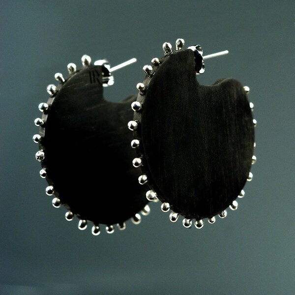 Big Black Earrings with Silver