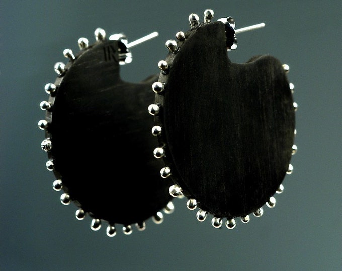 Big Black Earrings With Silver Etsy
