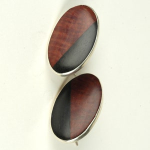 Red Manzanita and Ebony Wood Oval Cabochon Earrings image 2