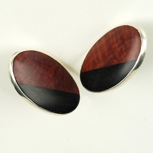 Red Manzanita and Ebony Wood Oval Cabochon Earrings image 1