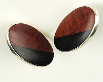 Red Manzanita and Ebony Wood Oval Cabochon Earrings