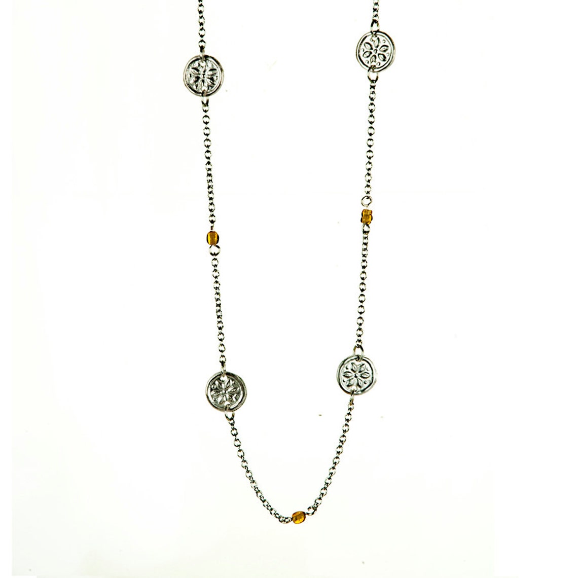 Sterling Silver Station Necklace with antique amber trade Etsy