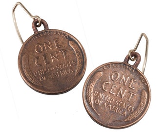 Lucky Wheat Penny Earrings, Vintage Coin Dangle Earrings, Daisy Bracelet Style, Y2K Jewelry