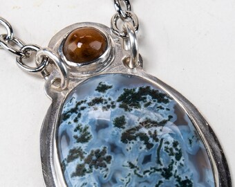 Spectacular California Blue Plume Agate and Red Jasper Pendant in Sterling Silver