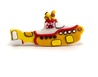 Handcrafted Beatles Yellow Submarine Brooch - Psychedelic Polymer Clay Jewelry