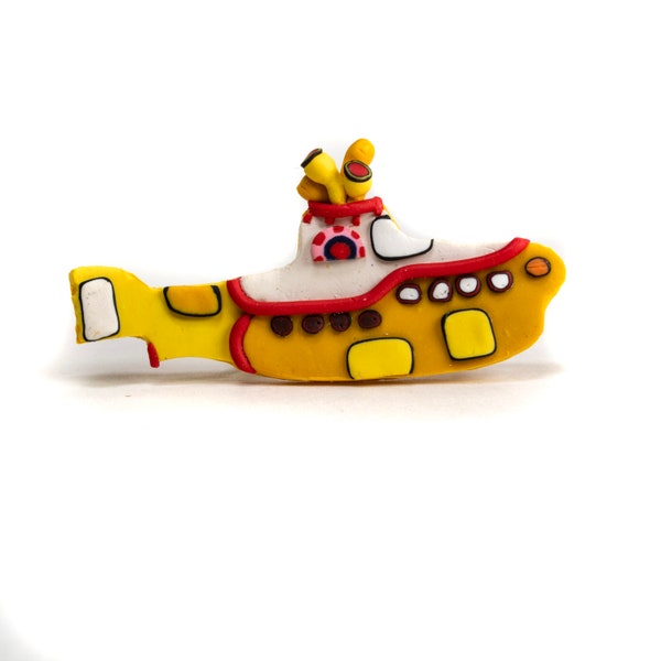 Handcrafted Beatles Yellow Submarine Brooch - Psychedelic Polymer Clay Jewelry