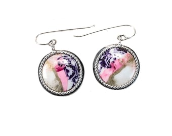 Small round Edwardian inspired historical silver dangle earrings