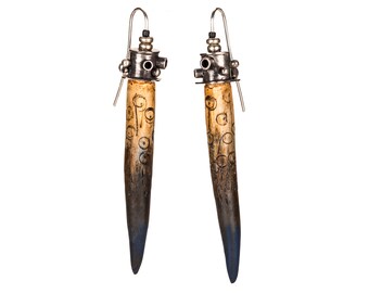 Ancient Bone Drop Earrings with sterling silver