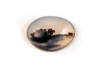 Antique moss agate cabochon, Oval gemstone for jewelry and wire wrapping, landscape picture agate, dendritic agate