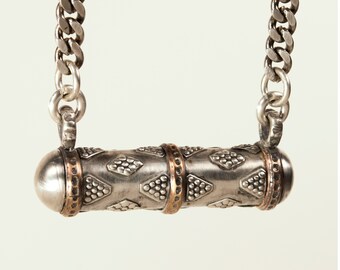 Antique silver tribal amulet container necklace from North Africa, Mystical Necklace, Good Luck Necklace