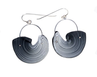Polymer Clay Swirl Earrings: Sterling Silver Avant Garde Jewelry