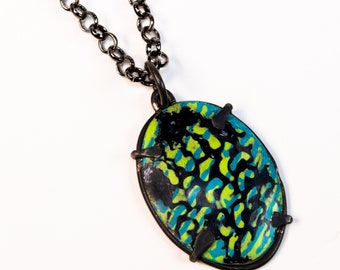 Funky Graffiti-Inspired Enameled Copper Pendant Necklace - Handmade in USA by 2Roses