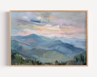 Abstract Vermont Mountain Art Print, New England Landscape Painting, Modern Nature Wall Decor, Printable Scenic Fine Art Digital Download