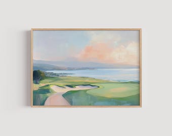 Pebble Beach Golf Resort Wall Art Print Download | Coastal Golf | Modern Golf Art |  Abstract Golf Art | Golf Landscape Painting