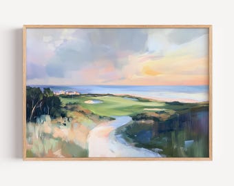 Kiawah Island SC Golf Painting, Ocean Course Wall Art, Coastal Golf Decor, Abstract Golf Gift, South Carolina Golf Poster Paper Art Print