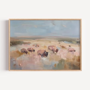 Abstract Yellowstone Bison Buffalo Art Print, Western Wall Decor, Digital Wildlife Landscape Painting, Rustic Fine Art Poster Download