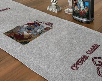Sveti Georgije Saint George Serbian Orthodox Table Runner Cloth Slava Custom Made