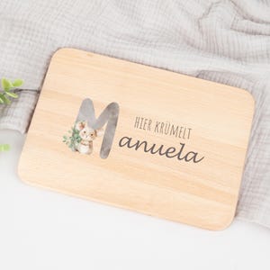 Carta animal de tábua de café da manhã, tábua de madeira com nome, presente para matrícula escolar, para nascimento, batismo, aniversário, monograma de menino de tábua de café da manhã