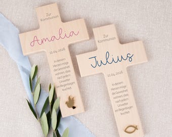 Cruz de comunión de madera de haya personalizada con nombre, regalo para primera comunión para niños y niñas, recuerdo para confirmación.