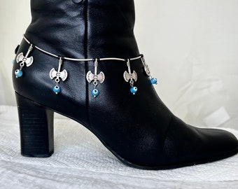 BOOTLET with evil eye amulets and battle axes, an anklet you wear over your boot, Free shipping in USA, gift