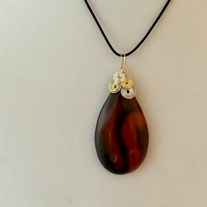 AGATE in Delicious Shades of Brown and Black, Silver and Gold Wire Wrapped Gemstone Pendant with 2 Necklaces OOAK, Free Shipping in USA image 8
