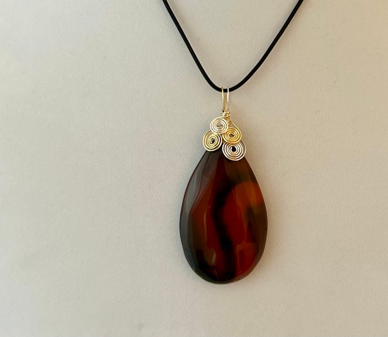 AGATE in Delicious Shades of Brown and Black, Silver and Gold Wire Wrapped Gemstone Pendant with 2 Necklaces OOAK, Free Shipping in USA image 8