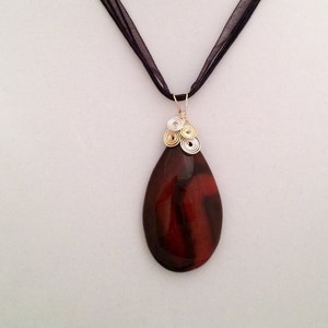 AGATE in Delicious Shades of Brown and Black, Silver and Gold Wire Wrapped Gemstone Pendant with 2 Necklaces OOAK, Free Shipping in USA image 2