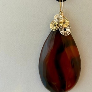 AGATE in Delicious Shades of Brown and Black, Silver and Gold Wire Wrapped Gemstone Pendant with 2 Necklaces OOAK, Free Shipping in USA image 3