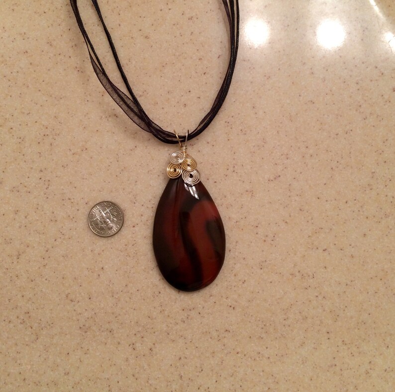 AGATE in Delicious Shades of Brown and Black, Silver and Gold Wire Wrapped Gemstone Pendant with 2 Necklaces OOAK, Free Shipping in USA image 5