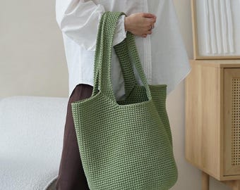 Bolso de ganchillo: bolso de playa verde salvia, bolso de compras extragrande