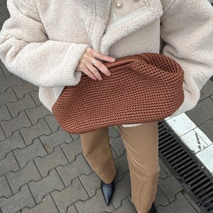 Oversized Clutch with Kiss Lock, Brown Clutch, Caramel XXL Purse