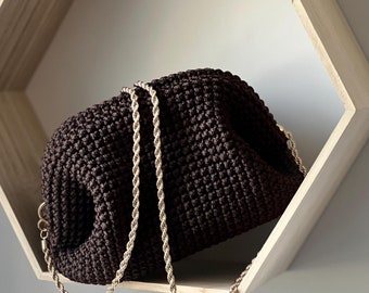 Crochet Cloud Clutch Bag: Handmade Kiss Lock Closure