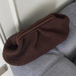 Maxi Brown Clutch Bag: Vintage Inspired Purse, Crochet Clutch with Clasp