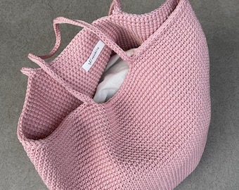 Pink Crochet Tote Bag: Durable Everyday Shoulder Shopper for Women