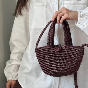 Mocha Raffia Mini Bag: Small Brown Summer Crossbody Purse