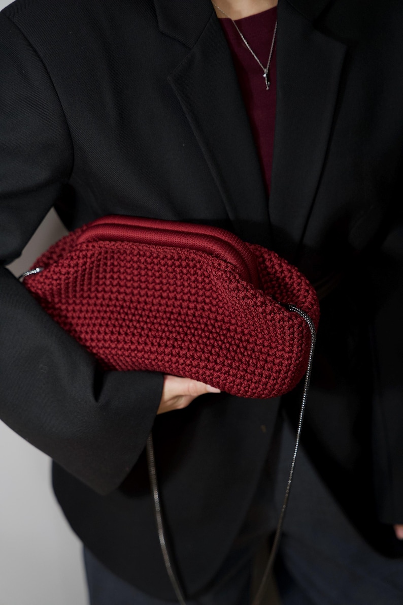 Burgundy Crochet Women Bag